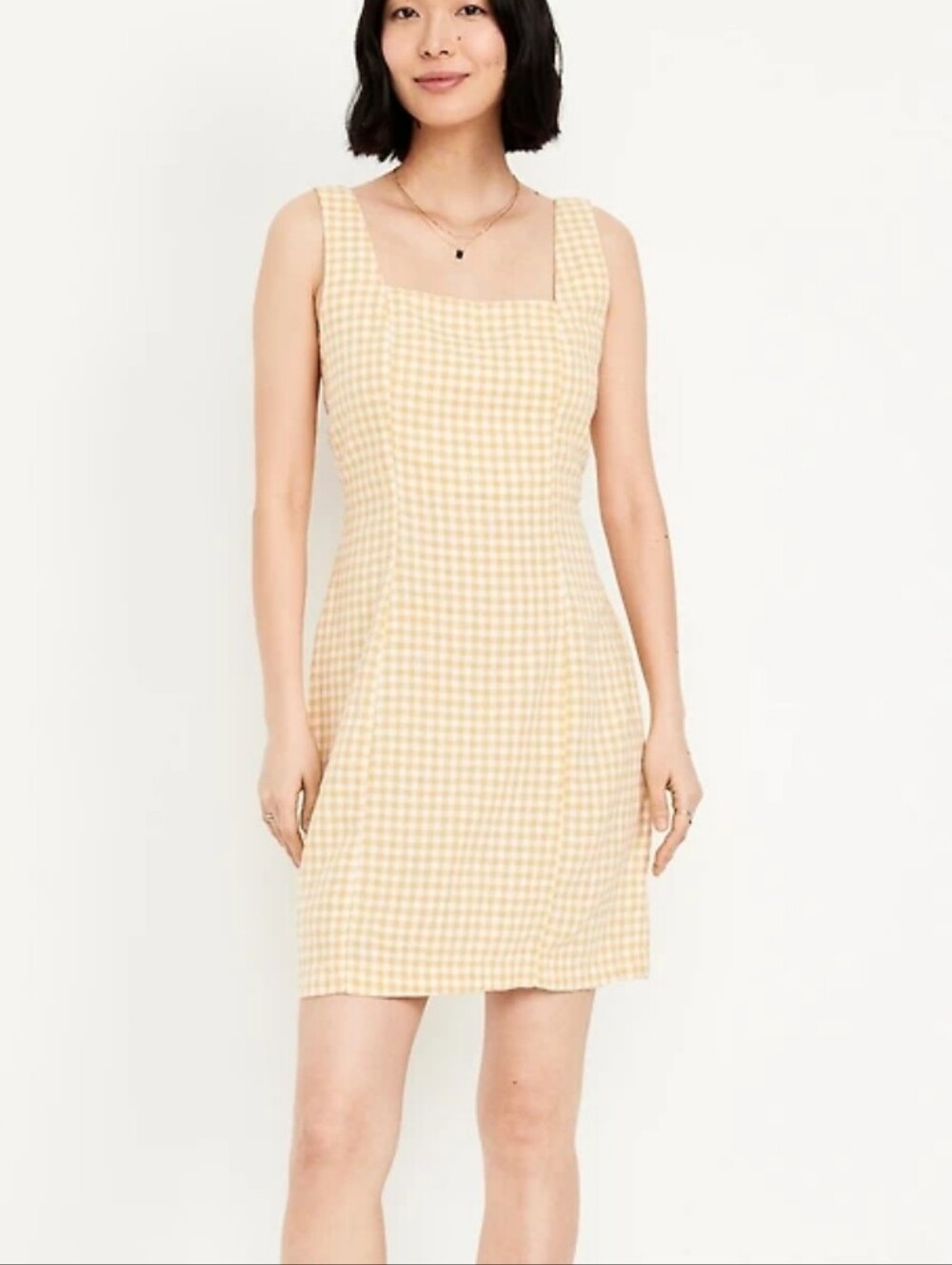 Old Navy Linen Blend Square Neck Yellow Gingham Mini Dress Picnic Small